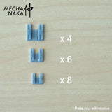 MechaNaka's Gunpla Detail Parts - An assorted pack of panel detail parts with three sizes. Pack includes 8 S size, 6 M size, and 4 L size panels. Parts you will receive.