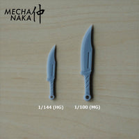 MechaNaka's Gunpla weapon - Miniature daggers designed for close-quarters combat. HG and MG size comparison.